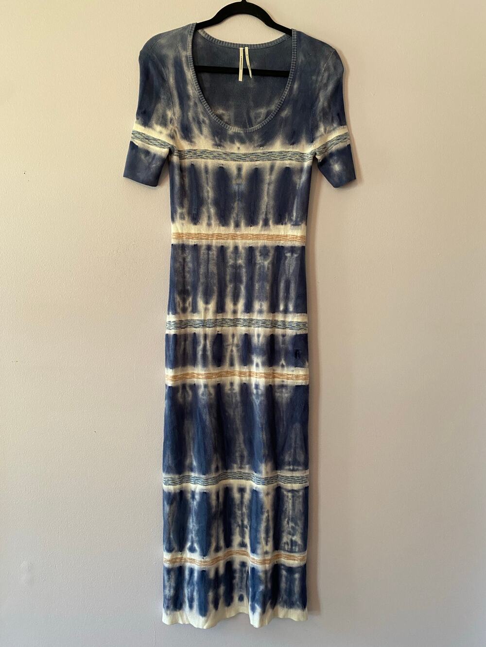 Anthropologie Blue White Kato Tie Dye Short Sleeve Midi Dress Women size Medium